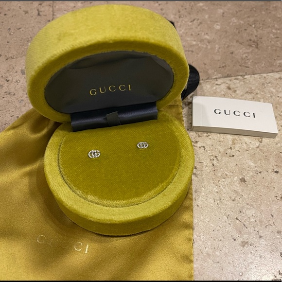 GUCCI Logo GG 14K White Gold Pave Diamond Earrings - Picture 5 of 13